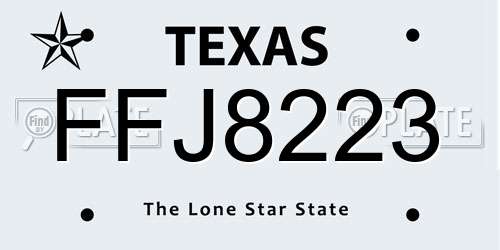FFJ8223 Texas License Plate