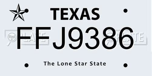 FFJ9386 Texas License Plate