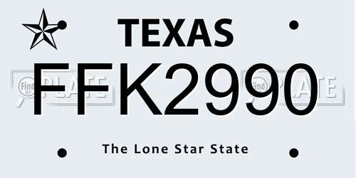 FFK2990 Texas License Plate