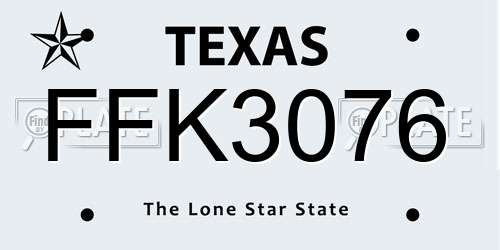 FFK3076 Texas License Plate