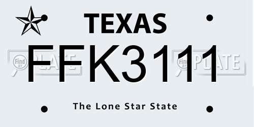 FFK3111 Texas License Plate
