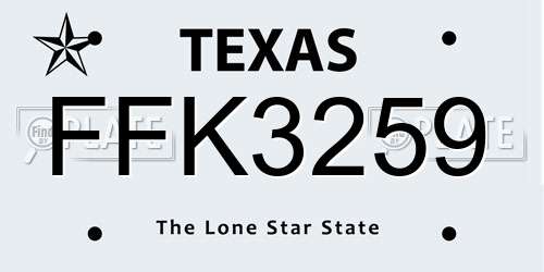 FFK3259 Texas License Plate