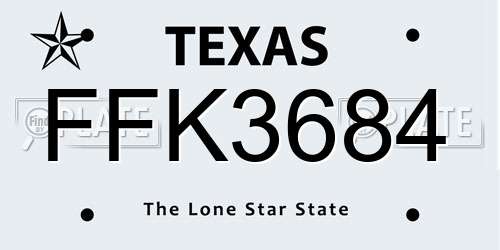 FFK3684 Texas License Plate
