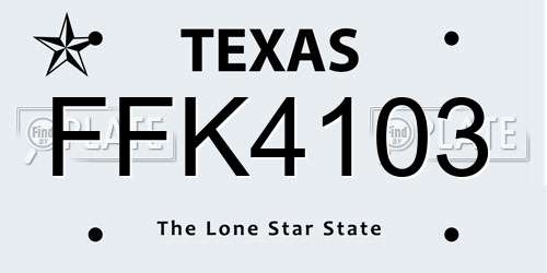 FFK4103 Texas License Plate