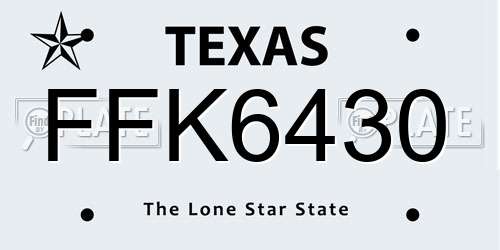 FFK6430 Texas License Plate