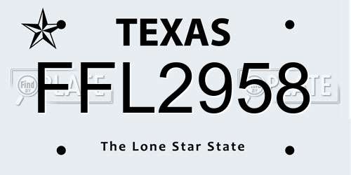 FFL2958 Texas License Plate