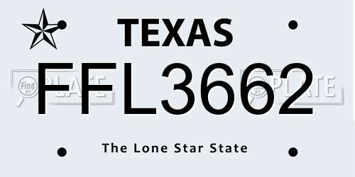FFL3662 Texas License Plate