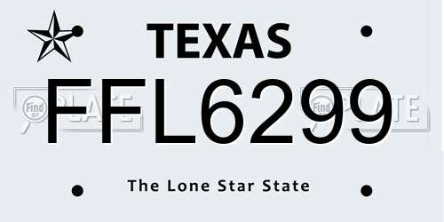 FFL6299 Texas License Plate