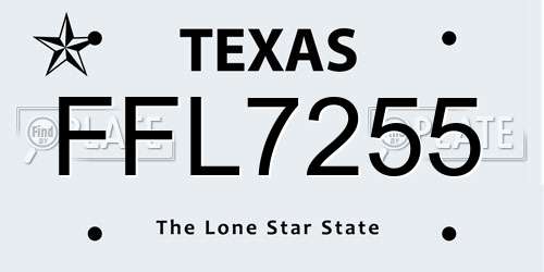 FFL7255 Texas License Plate