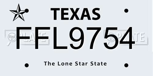 FFL9754 Texas License Plate