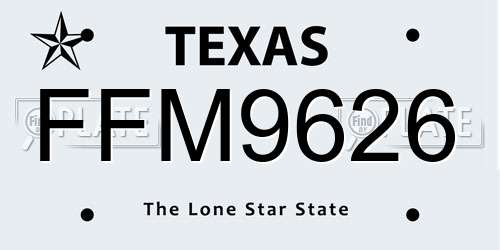 FFM9626 Texas License Plate