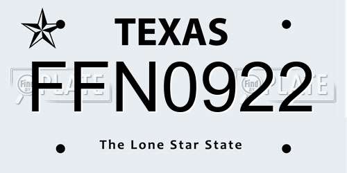 FFN0922 Texas License Plate