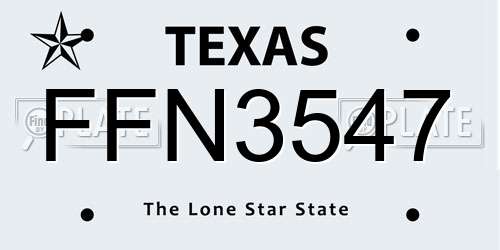 FFN3547 Texas License Plate