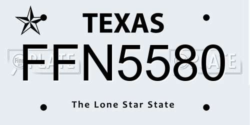 FFN5580 Texas License Plate
