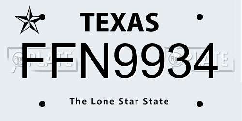 FFN9934 Texas License Plate