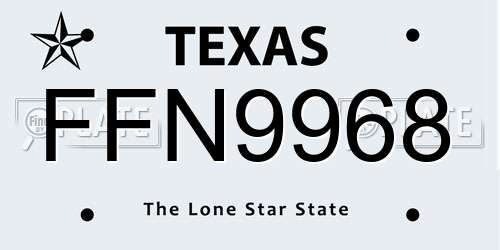 FFN9968 Texas License Plate