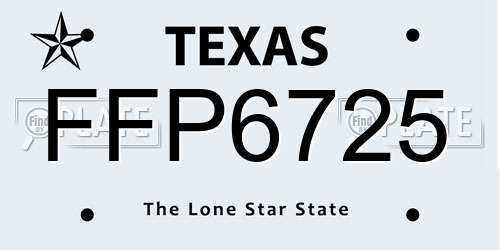 FFP6725 Texas License Plate