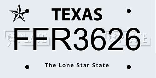 FFR3626 Texas License Plate