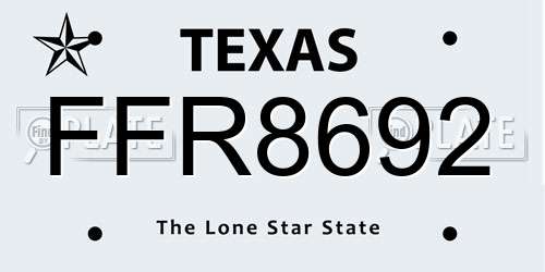 FFR8692 Texas License Plate