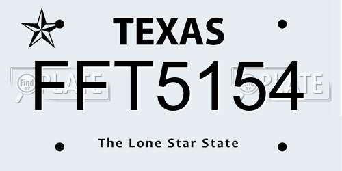 FFT5154 Texas License Plate