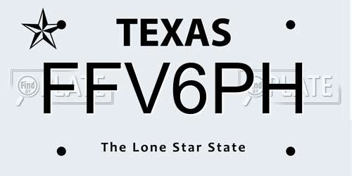 FFV6PH Texas License Plate