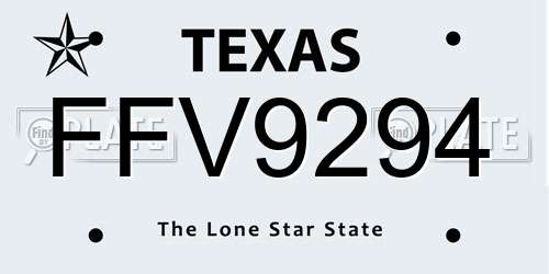 FFV9294 Texas License Plate
