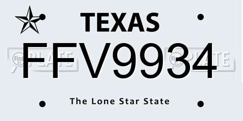 FFV9934 Texas License Plate