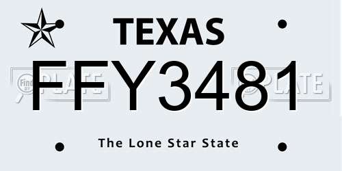 FFY3481 Texas License Plate