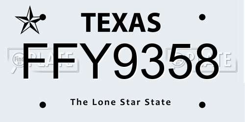 FFY9358 Texas License Plate