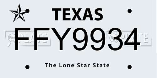 FFY9934 Texas License Plate