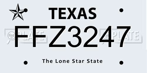 FFZ3247 Texas License Plate