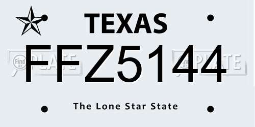 FFZ5144 Texas License Plate