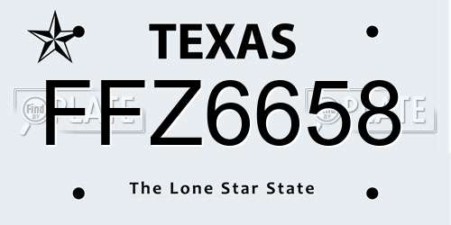 FFZ6658 Texas License Plate