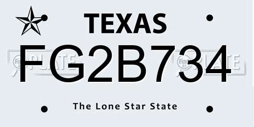 FG2B734 Texas License Plate