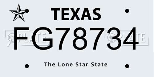 FG78734 Texas License Plate