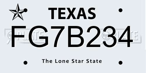 FG7B234 Texas License Plate