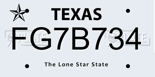 FG7B734 Texas License Plate