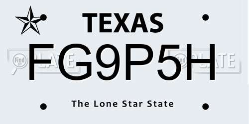 FG9P5H Texas License Plate