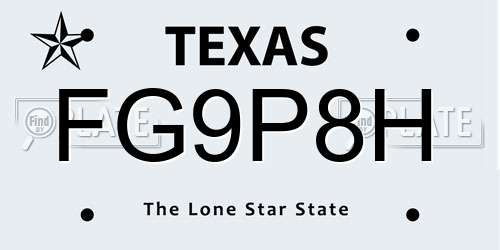 FG9P8H Texas License Plate