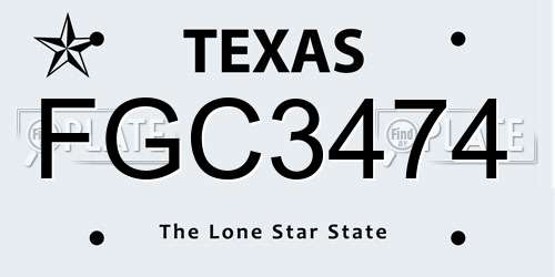FGC3474 Texas License Plate