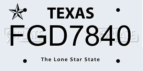 FGD7840 Texas License Plate