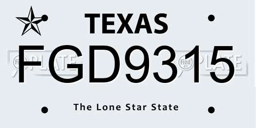 FGD9315 Texas License Plate