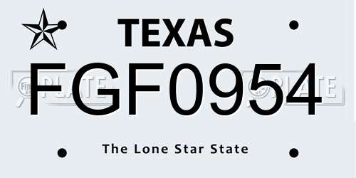 FGF0954 Texas License Plate