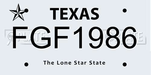 FGF1986 Texas License Plate