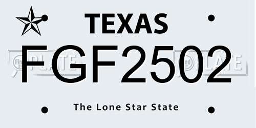 FGF2502 Texas License Plate