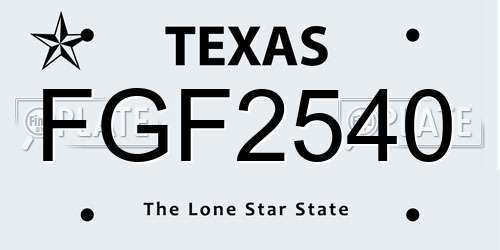 FGF2540 Texas License Plate