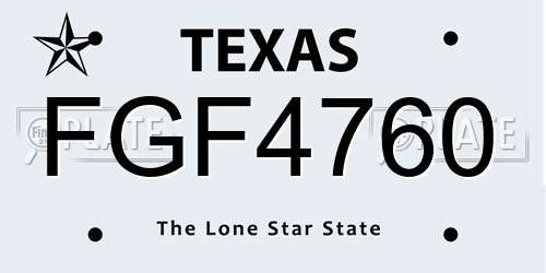 FGF4760 Texas License Plate