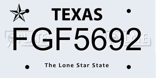 FGF5692 Texas License Plate