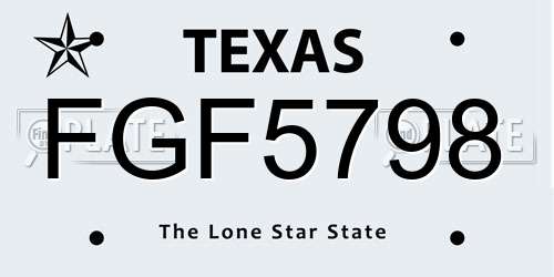 FGF5798 Texas License Plate