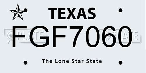 FGF7060 Texas License Plate